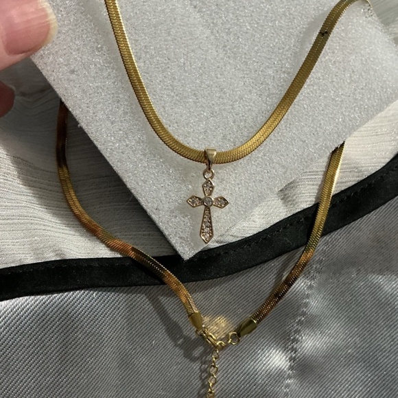 Gorgeous Hypoallergenic Gold Cross Herringbone Necklace - Picture 11 of 15